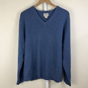 L.L. Bean Vintage 100% Cashmere V-Neck Sweater Mens L Large Blue O GKU2